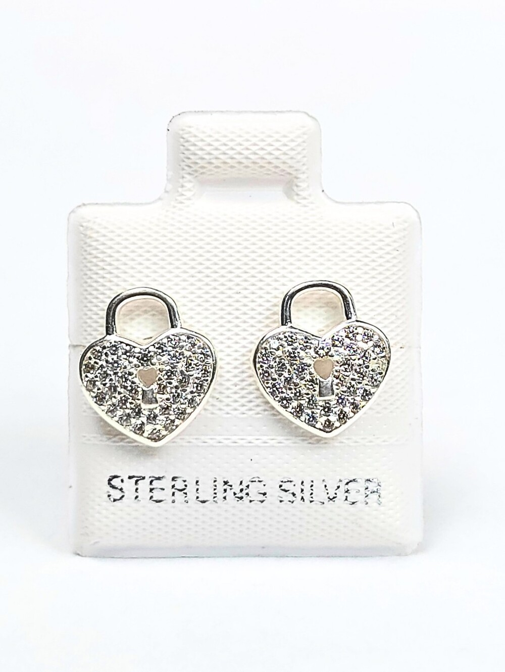 Heart Lock Stud Earrings CZ Padlock Love Earrings 925 Sterling Silver 31.5mm